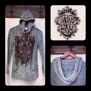 🦅REBEL Embellished Gold, Silver, Bronze Eagle VOCAL L.A. Sage CowlNeck Hoodie-S